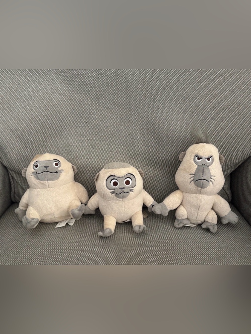 Disney Cream and Gray Plush Monkey Trio - Soft Character Plushies